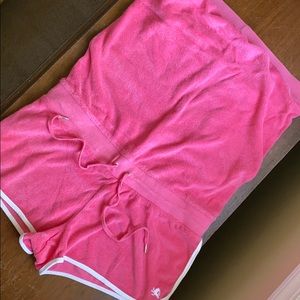 Terry cloth romper with shelf bra. Strapless.